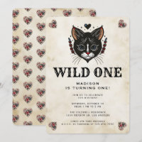 Wild One Cute Kitten Cat Rockabilly 1st Birthday