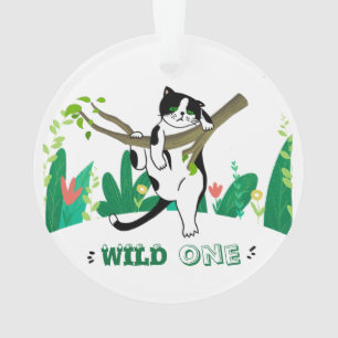 Wild One Cute Kitty Personalized Image  Ornament