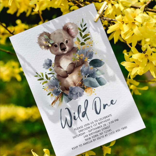 Wild One Cute Koala 1st Birthday Photo Animal Invitation (Creator Uploaded)