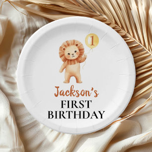 Wild One Cute Lion Balloon Birthday Paper Plate
