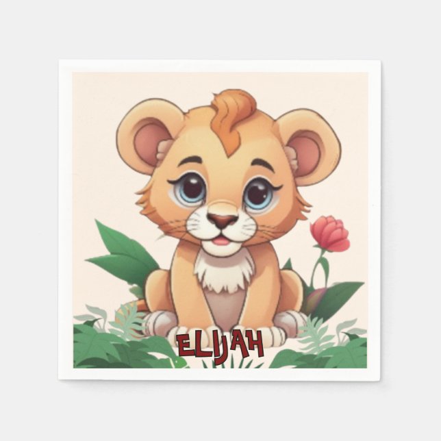 Wild One Cute Lion Jungle Theme Napkin (Front)