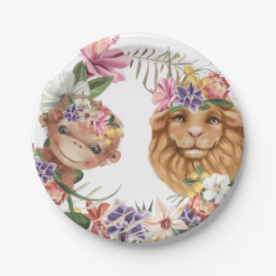 Wild one cute monkey safari birthday boy girl paper plate