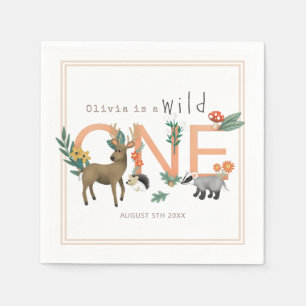 Wild One Cute Pink Woodland Animals 1st Birthday Napkin