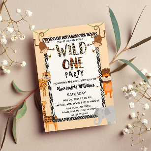 Wild One Cute Quote Safari Animals Birthday Magnetic Invitation