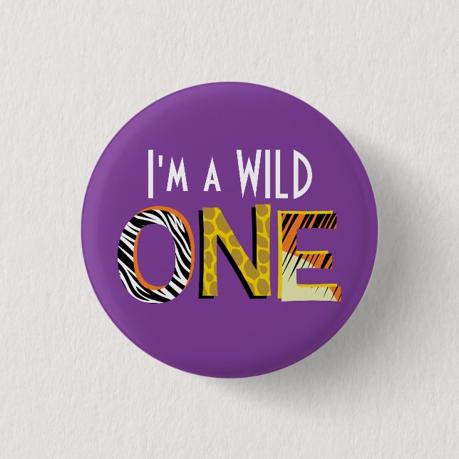 Wild One Cute Safari 1st Birthday Party Theme 1 Inch Round Button (Front)