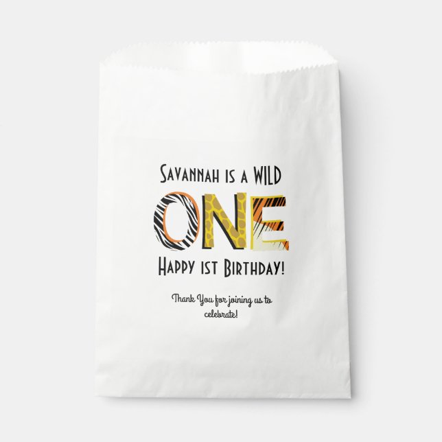 Wild One Cute Safari 1st Birthday Party Theme Favour Bag (Front)
