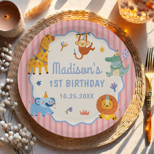 Wild One Cute Safari Animals 1st Birthday Paper Plate