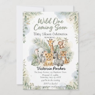 Wild One Cute Safari Animals baby shower Invitation