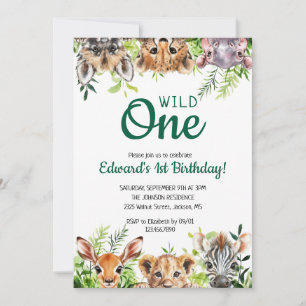 Wild One Cute Safari Animals First Birthday Invitation
