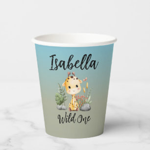 Wild One Cute Safari Animals Giraffe 1st Birthday Paper Cups