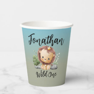 Wild One Cute Safari Animals Lion 1st Birthday Paper Cups