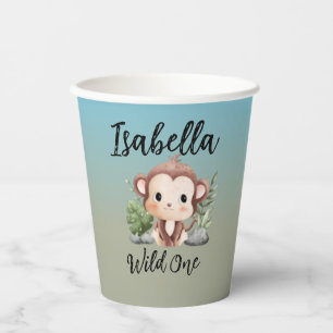 Wild One Cute Safari Animals Monkey 1st Birthday  Paper Cups