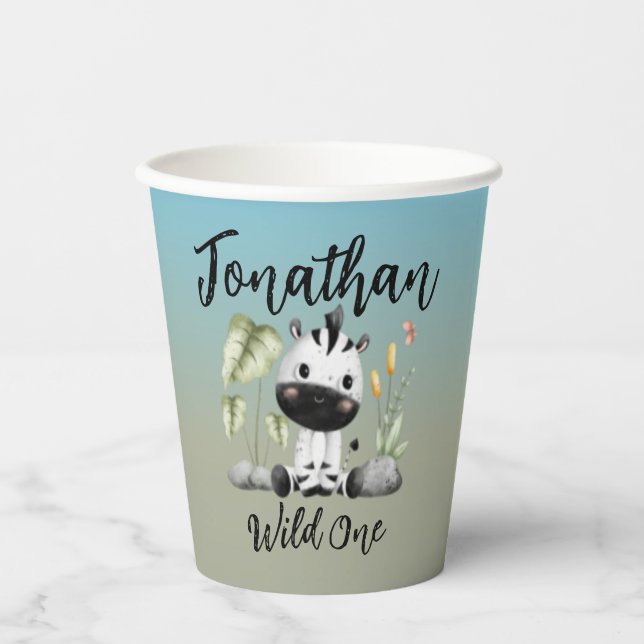 Wild One Cute Safari Zebra 1st Birthday  Paper Cups (Front)