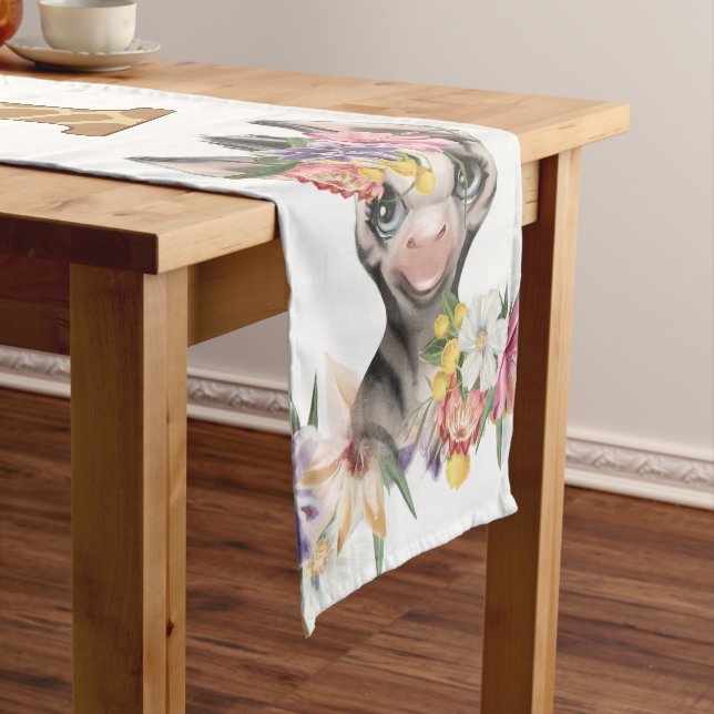 Wild one cute safari zebra giraffe 1st birthday medium table runner (In Situ)