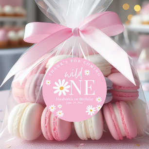 Wild One Daisy Birthday – First Birthday Girl Part Classic Round Sticker