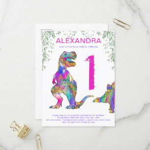 Wild One Dinosaur 1st Birthday Party Budget Invitation Postcard