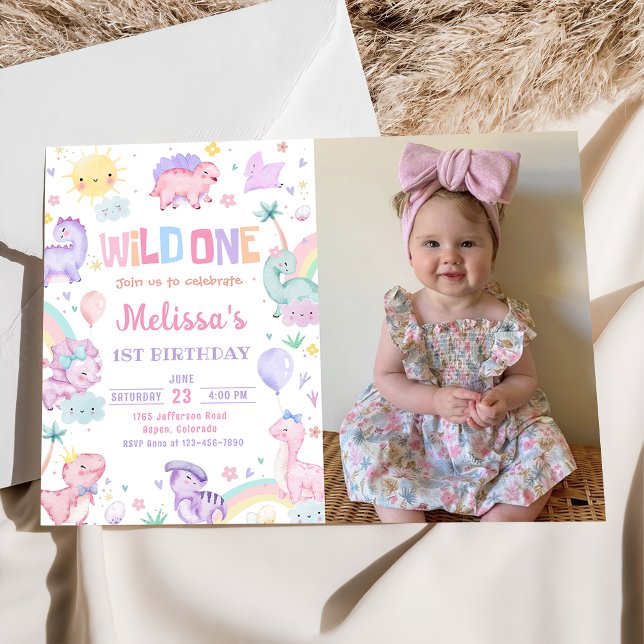 Wild One Dinosaur 1st Birthday Party Photo Invitation (Creator Uploaded)