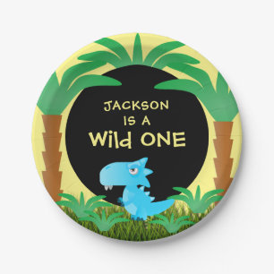 Wild ONE Dinosaur Boy First Birthday Paper Plate