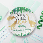 Wild One Dinosaur Boys 1st Birthday Paper Plate<br><div class="desc">Celebrate in style with these trendy 1st birthday party paper plates. The design is easy to personalize with your own wording and your family and friends will be thrilled when they see these fabulous party plates.</div>
