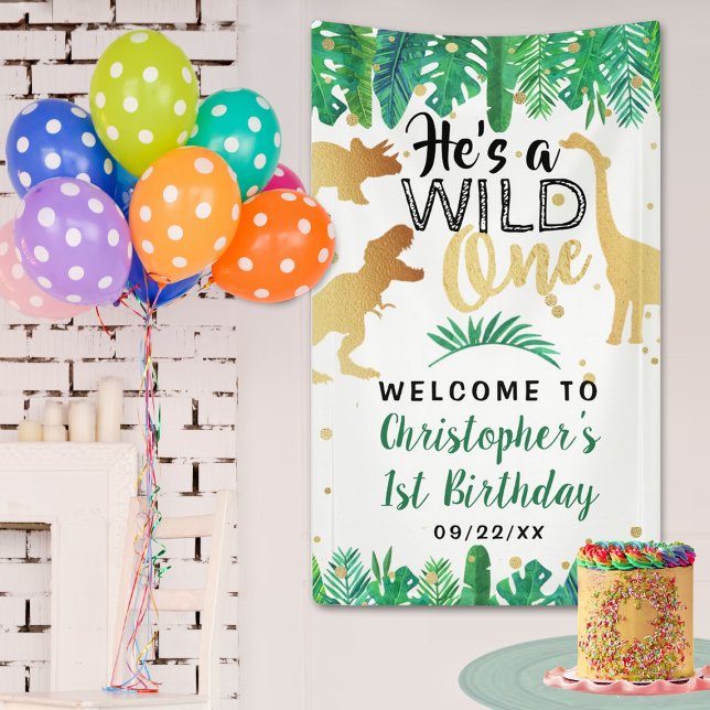 Wild One Dinosaur Boys 1st Birthday Welcome Banner (Creator Uploaded)