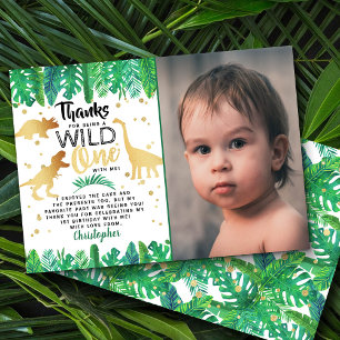 Wild One Dinosaur Boys First Birthday Photo Thank You Card