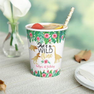 Wild One Dinosaur Girls 1st Birthday Paper Cups