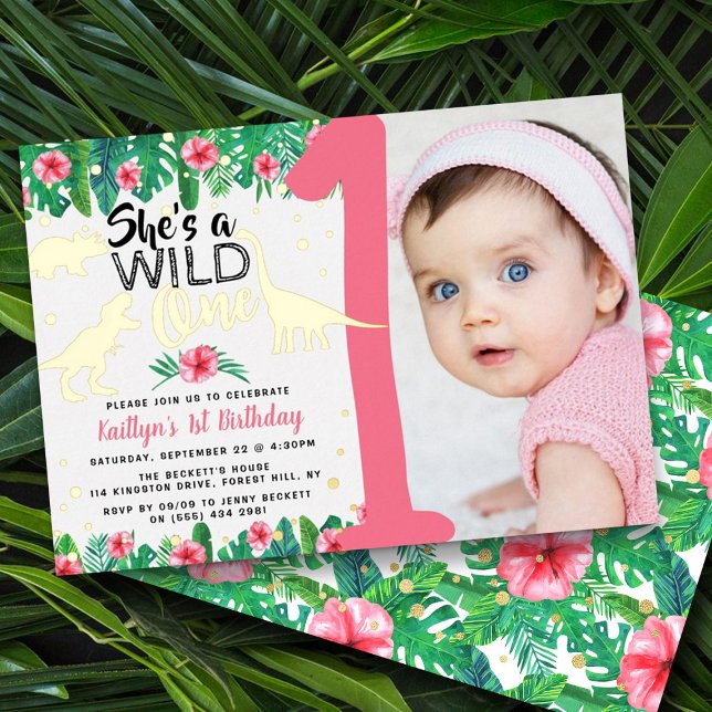 Wild One Dinosaur Girls 1st Birthday Photo Real (Creator Uploaded)