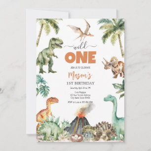 Wild One Dinosaur Kids 1st Birthday Invitatio Invitation