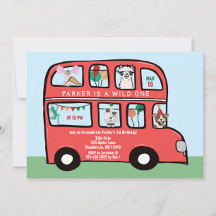 Wild One Double Decker Party Bus Birthday  Invitation