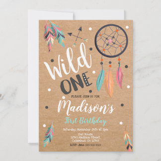 Wild One Dreamcatcher 1er Invitation anniversaire