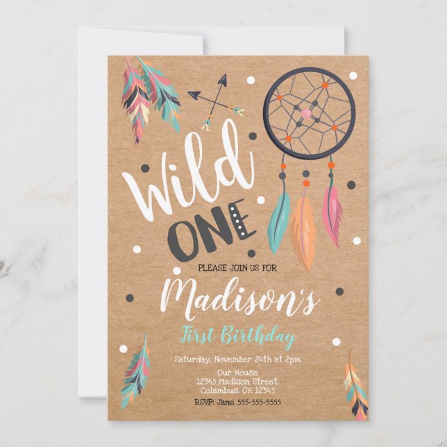 Wild One Dreamcatcher 1st Birthday Invitation (Front)