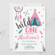 Wild One Dreamcatcher Teepee Birthday Invitation