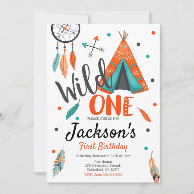 Wild One Dreamcatcher Teepee Birthday Invitation (Front)