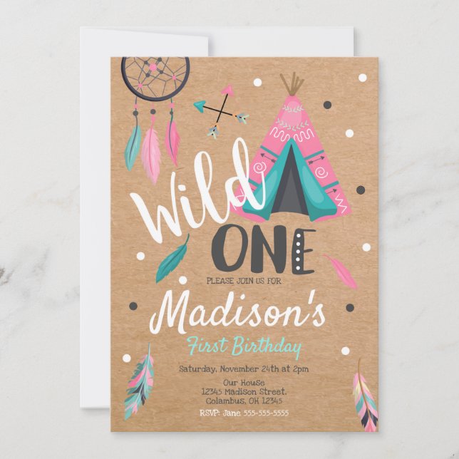 Wild One Dreamcatcher Teepee Invitation d'annivers (Devant)