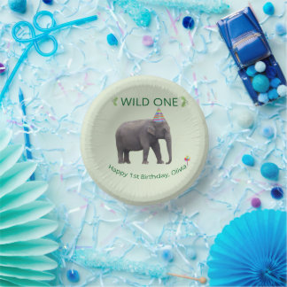 Wild One Elephant Birthday Artwork Paper Plate