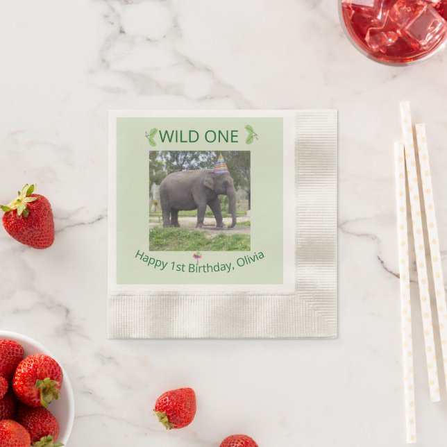Wild One Elephant Birthday Table Accent  Napkin (Insitu)
