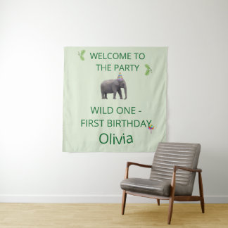 Wild One Elephant Party Welcome Art Tapestry