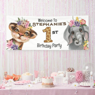 Wild one first 1st tiger elephant safari birthday banner