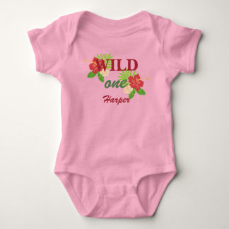 Wild One First Birthday Baby Girl Bodysuit Pink