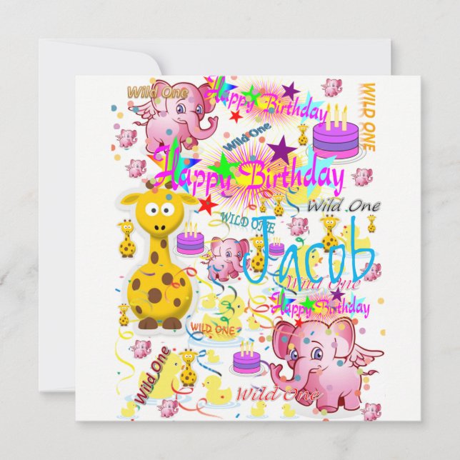Wild One First Birthday Card Invitation (Front)