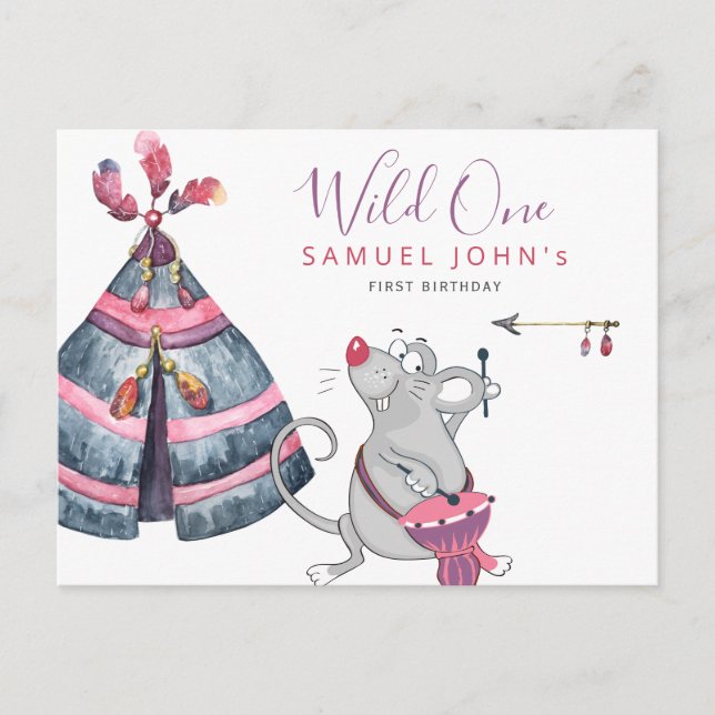 Wild One first birthday funny tribal boy party Postcard (Front)