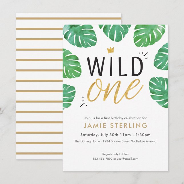 Wild One First Birthday Invitation (Front/Back)