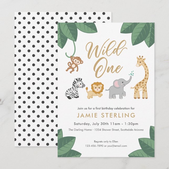 Wild One First Birthday Invitation (Front/Back)