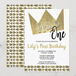 Wild One First Birthday Invitation Black & Gold