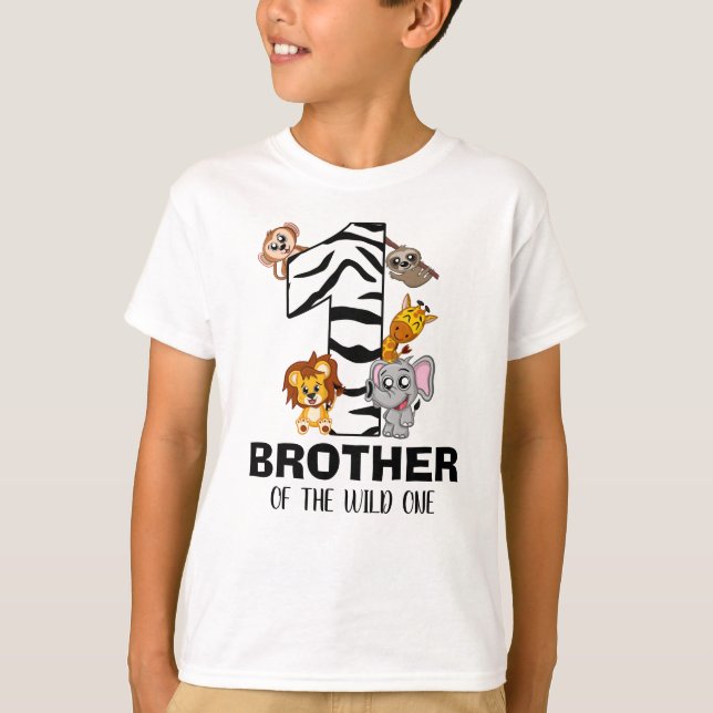 Wild One First Birthday Jungle Safari Brother Zoo T-Shirt (Front)