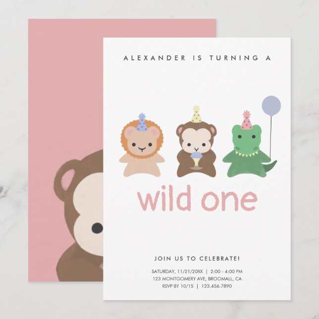 Wild One First Birthday Party Simple Invitation (Devant / Derrière)