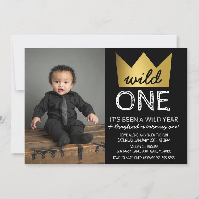 Wild One First Birthday Photo Invitation (Devant)