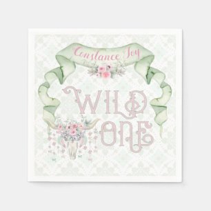 Wild One First Birthday Pink Green Tribal Napkin