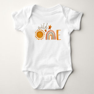 Wild One First Birthday Rainbow and Sun Party  Baby Bodysuit