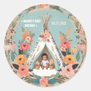 Wild One   Floral Teepee First Birthday Stickers